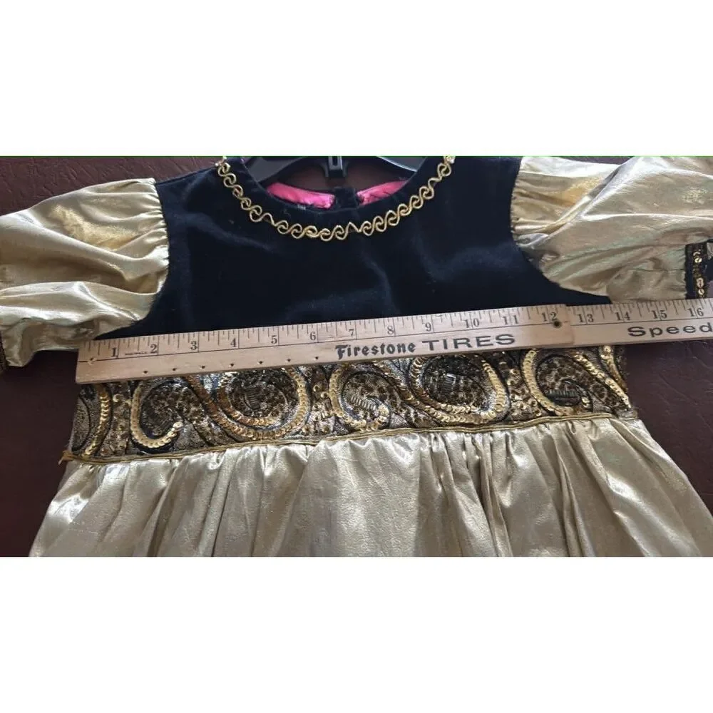 Girl Home Made Dress Gold and Black no tag size 8-10